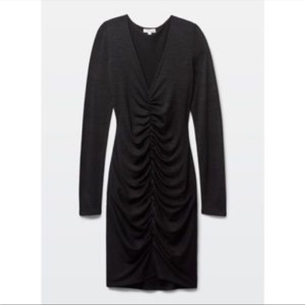 Women’s XXS ARITZIA Wilfred Free Shaik Black V-Neck Ruched Bodycon Mini Dress